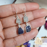Raw Rainbow Moonstone Dangle Earring, Raw Tanzanite Fashion Earring, 925 Silver Gemstone Earring, Lightweight Jewelry, Anniversary Gift